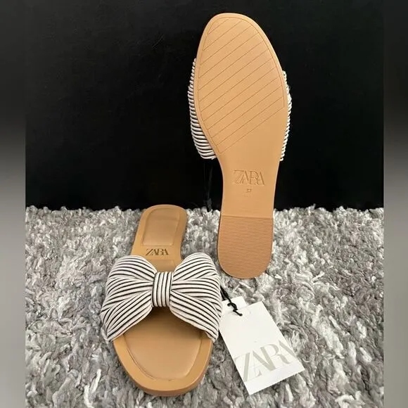 NWT Zara Knotted Fabric Flat Sandals
