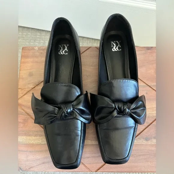 NY&amp;C Chic look black faux leather women’s loafers. Size 10. New