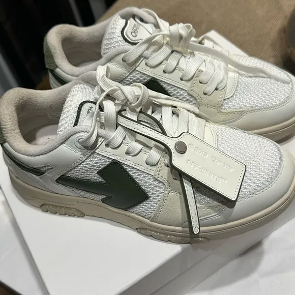 Off-White Men's White and Green Sneakers