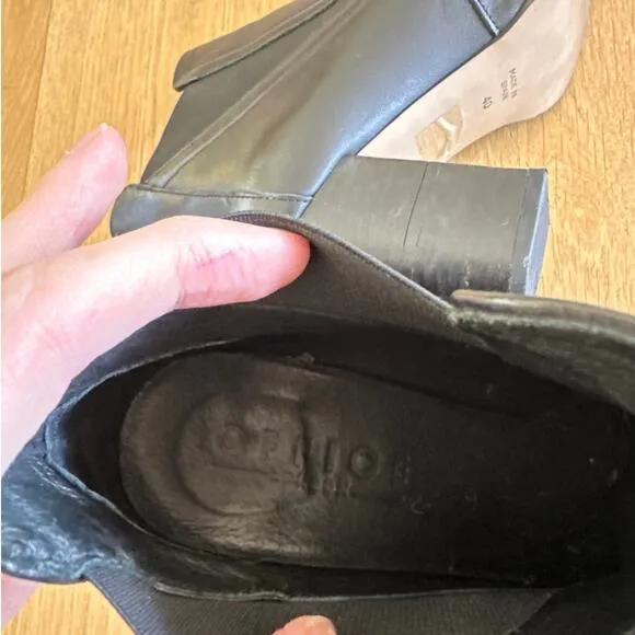 Office - Pointed Toe Slip On Leather Ankle Boots in Black