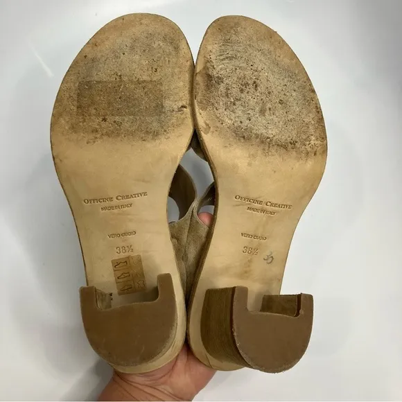 Officine Creative tan leather sandals with block heel made in Italy size 38.5