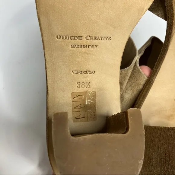 Officine Creative tan leather sandals with block heel made in Italy size 38.5