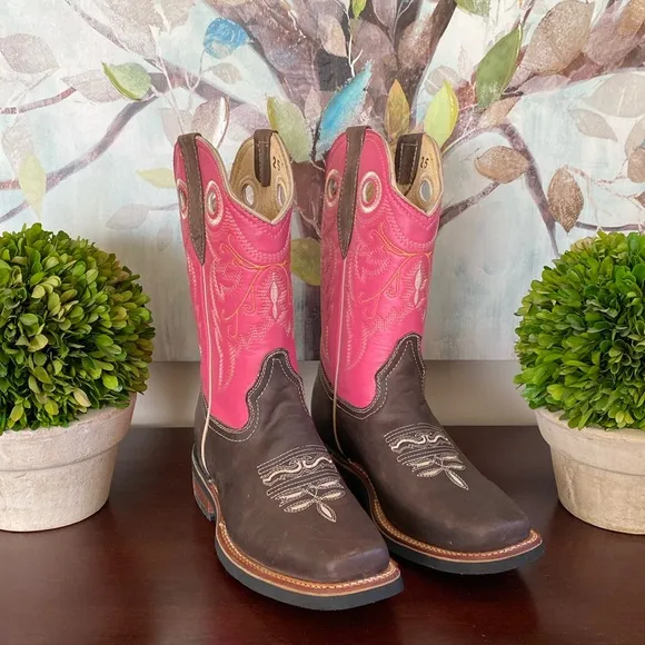 OLAES BOOTS🩷EMBROIDERED🤎WESTERN💯% GENUINE LEATHER COWGIRL BOOTS SIZE 8