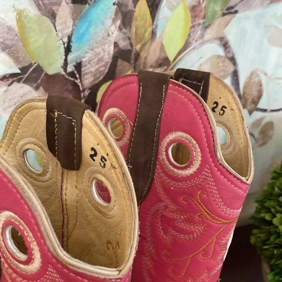 OLAES BOOTS🩷EMBROIDERED🤎WESTERN💯% GENUINE LEATHER COWGIRL BOOTS SIZE 8