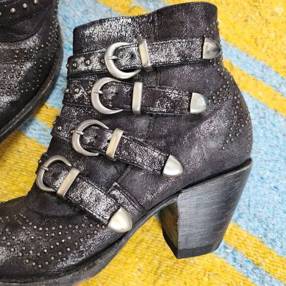 Old Gringo Boots Ankle Western Cowboy Studded Distressed Roxy Slip On Black 8