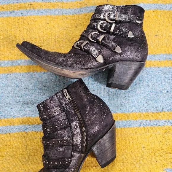 Old Gringo Boots Ankle Western Cowboy Studded Distressed Roxy Slip On Black 8