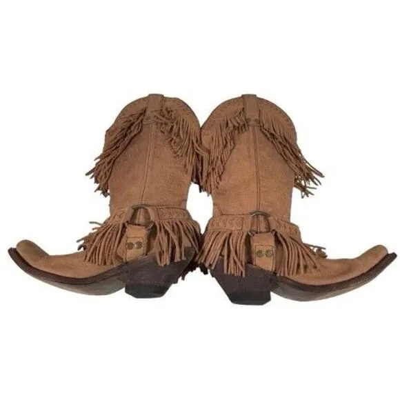 Old Gringo Double Fringe Brown Leather Suede Cowboy Boots Women's Size 8 B