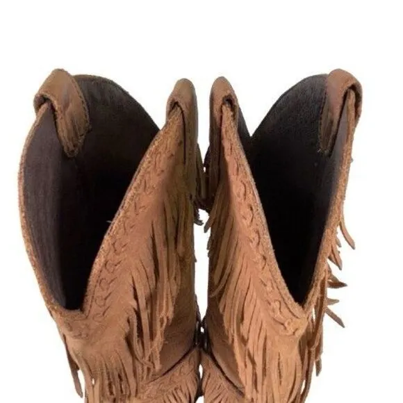 Old Gringo Double Fringe Brown Leather Suede Cowboy Boots Women's Size 8 B