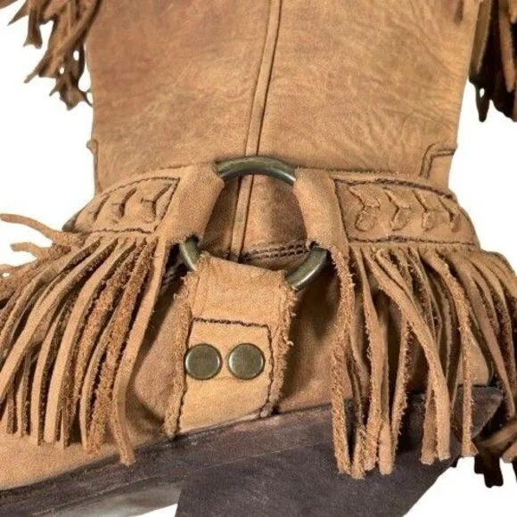 Old Gringo Double Fringe Brown Leather Suede Cowboy Boots Women's Size 8 B