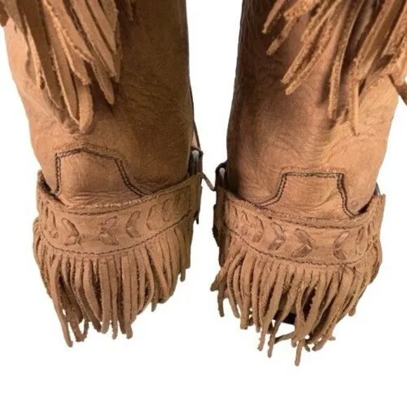 Old Gringo Double Fringe Brown Leather Suede Cowboy Boots Women's Size 8 B