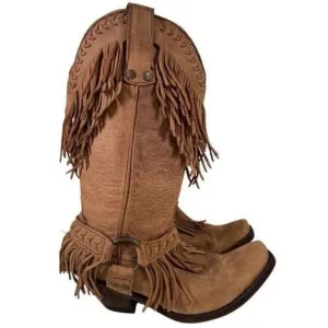 Old Gringo Double Fringe Brown Leather Suede Cowboy Boots Women's Size 8 B