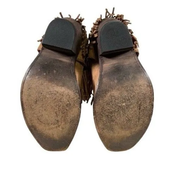 Old Gringo Double Fringe Brown Leather Suede Cowboy Boots Women's Size 8 B