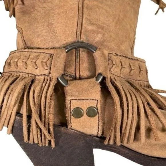 Old Gringo Double Fringe Brown Leather Suede Cowboy Boots Women's Size 8 B