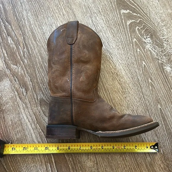 Old West BBSC1904 Brown Leather Western Boots Square Toe Cowboy Size 2