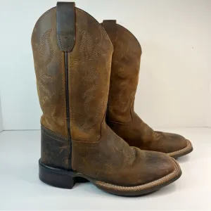 Old West BBSC1904 Brown Leather Western Boots Square Toe Cowboy Size 2