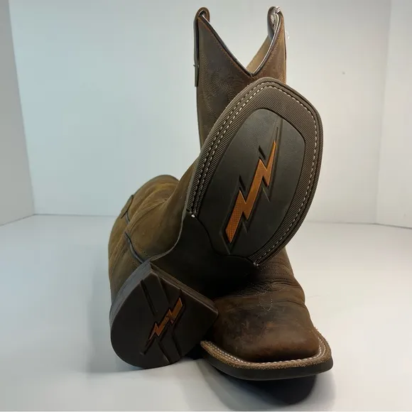 Old West BBSC1904 Brown Leather Western Boots Square Toe Cowboy Size 2
