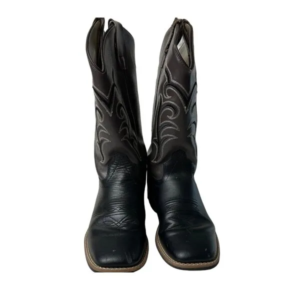OLD WEST Boys Cowboy Boots Size 10 Leather Western Style Square Toe UNISEX