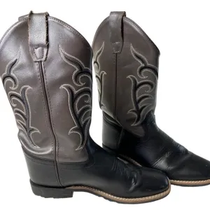 OLD WEST Boys Cowboy Boots Size 10 Leather Western Style Square Toe UNISEX