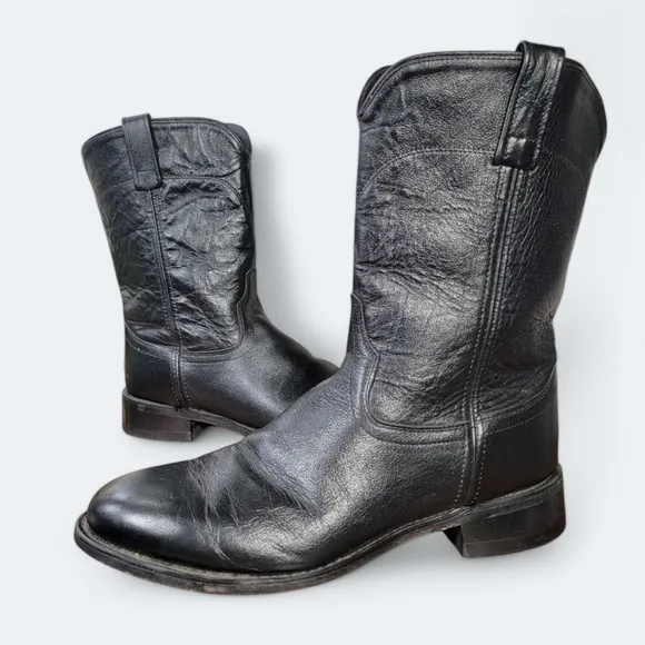 Old West Classic Black Leather Men's Western Boots Size 9 EE Cowboy