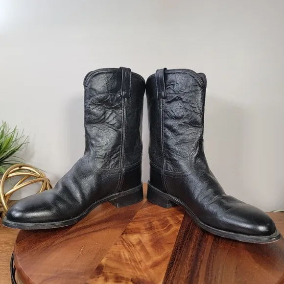 Old West Classic Black Leather Men's Western Boots Size 9 EE Cowboy
