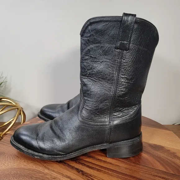 Old West Classic Black Leather Men's Western Boots Size 9 EE Cowboy