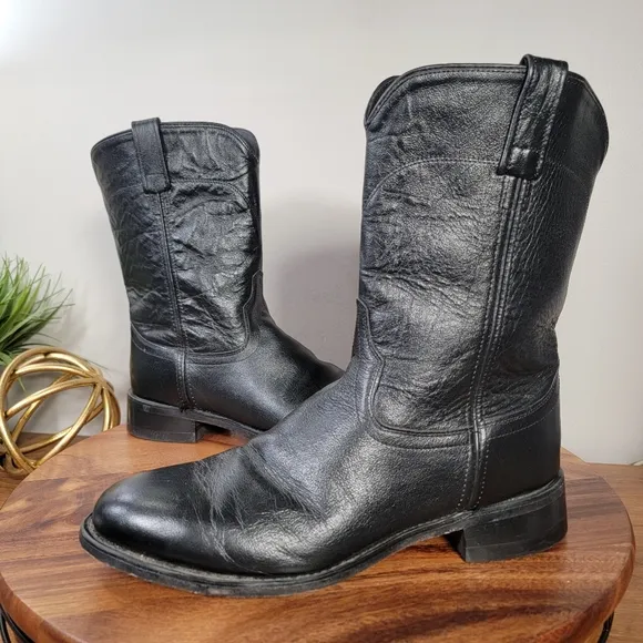 Old West Classic Black Leather Men's Western Boots Size 9 EE Cowboy