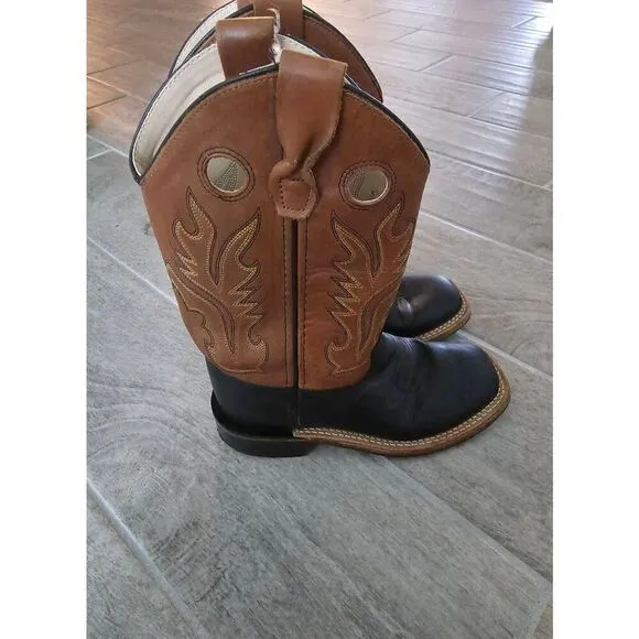 Old West Country Western Cowboy Boots Leather Square Toe Unisex Size 1.5