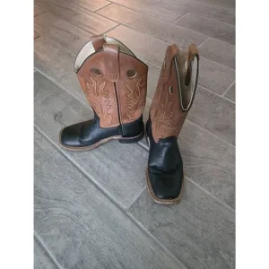 Old West Country Western Cowboy Boots Leather Square Toe Unisex Size 1.5