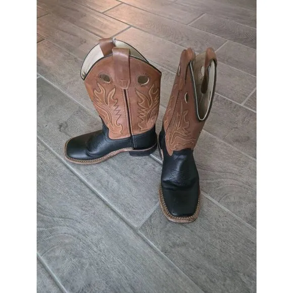 Old West Country Western Cowboy Boots Leather Square Toe Unisex Size 1.5