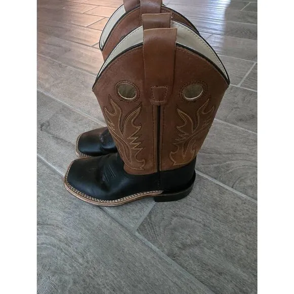 Old West Country Western Cowboy Boots Leather Square Toe Unisex Size 1.5