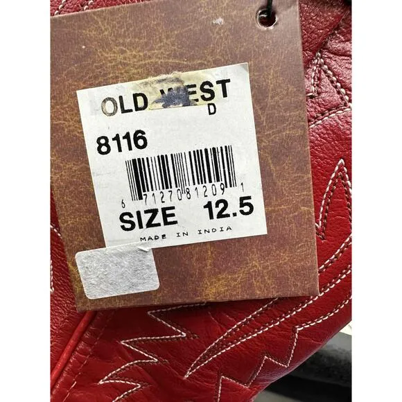Old West Kids Red Cowboy Western Boots Leather Size 12.5