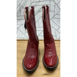 Old West Kids Red Cowboy Western Boots Leather Size 12.5