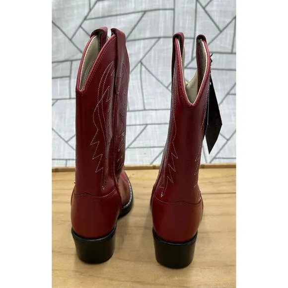 Old West Kids Red Cowboy Western Boots Leather Size 12.5