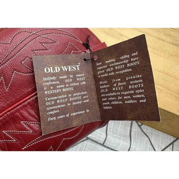 Old West Kids Red Cowboy Western Boots Leather Size 12.5