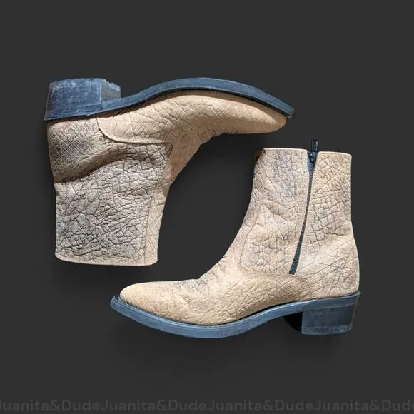 Old West Leather Bullhide Print Zip Up Ankle Boots Size 10 Retro Cowboy Look