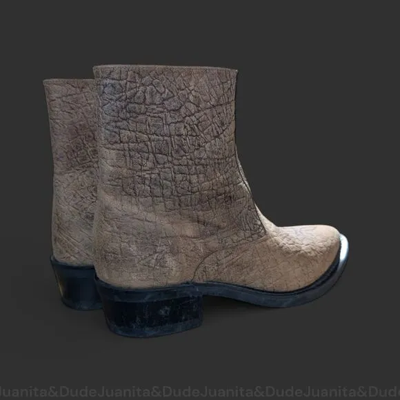 Old West Leather Bullhide Print Zip Up Ankle Boots Size 10 Retro Cowboy Look