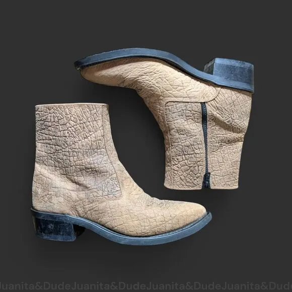 Old West Leather Bullhide Print Zip Up Ankle Boots Size 10 Retro Cowboy Look