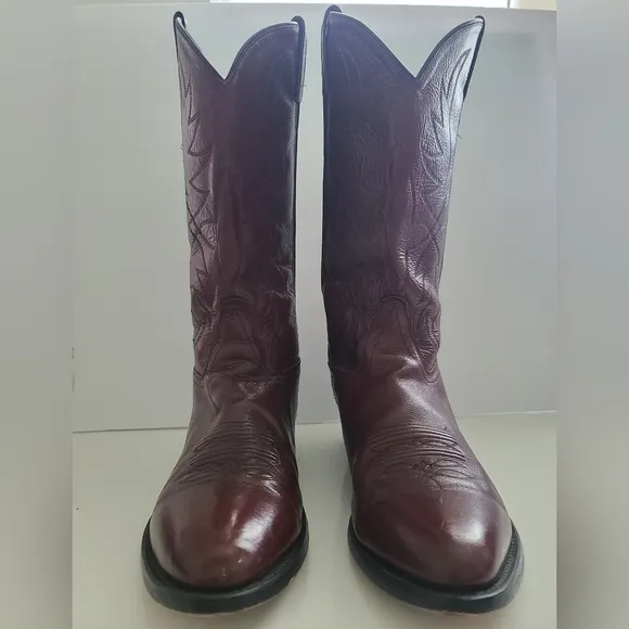 Old West Men's Leather Cowboy Boots Cherry SCM 7013 Size 10