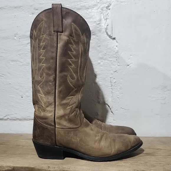Old West Tan Canyon Mens Leather Cowboy Boots Size 11 REG OW 2051