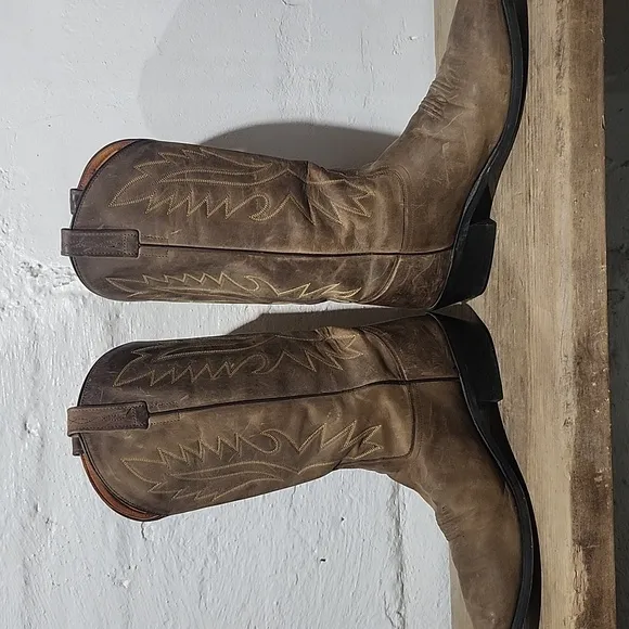 Old West Tan Canyon Mens Leather Cowboy Boots Size 11 REG OW 2051