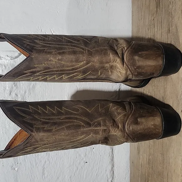 Old West Tan Canyon Mens Leather Cowboy Boots Size 11 REG OW 2051