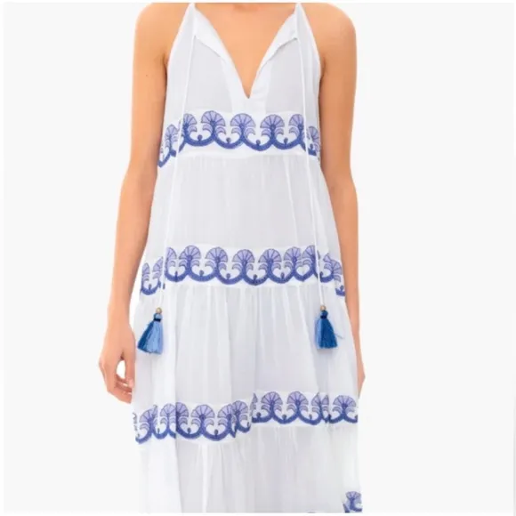 Oliphant XS Holland Blue Long Tiered Tassel Maxi Dress Tuckernuck