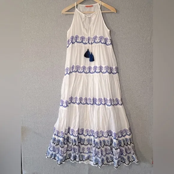 Oliphant XS Holland Blue Long Tiered Tassel Maxi Dress Tuckernuck