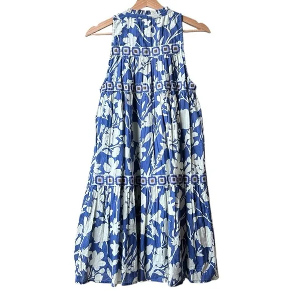 Olivia James The Label Ro Short Sleeveless Dress in Blue Shadow Floral Sz S