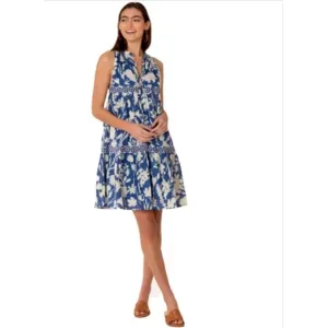 Olivia James The Label Ro Short Sleeveless Dress in Blue Shadow Floral Sz S