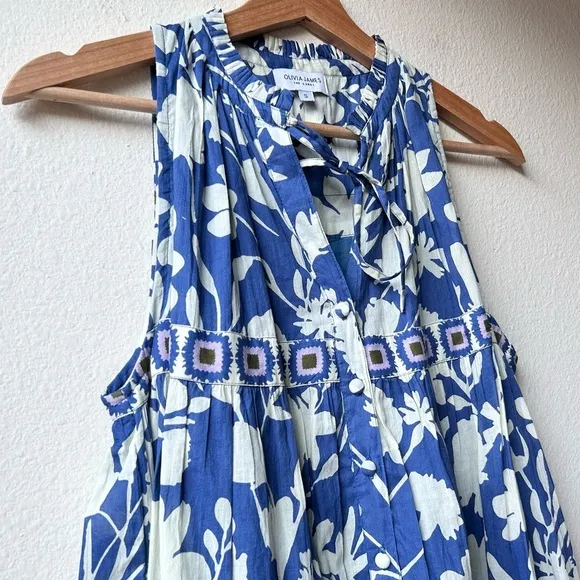 Olivia James The Label Ro Short Sleeveless Dress in Blue Shadow Floral Sz S