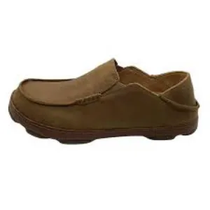 Olukai Boys Moloa brown oiled leather slip on loafers big kids size 5 casual