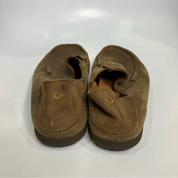 Olukai Boys Moloa brown oiled leather slip on loafers big kids size 5 casual
