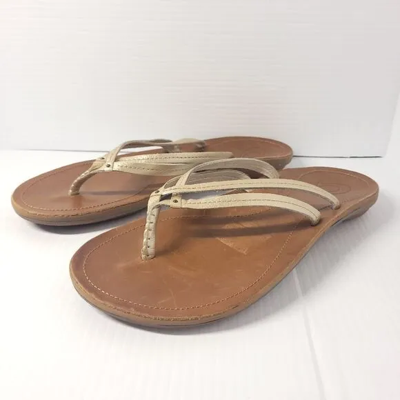 Olukai  Kapehe Luana Leather Beach Sandals in Tapa Sahara Women's 10