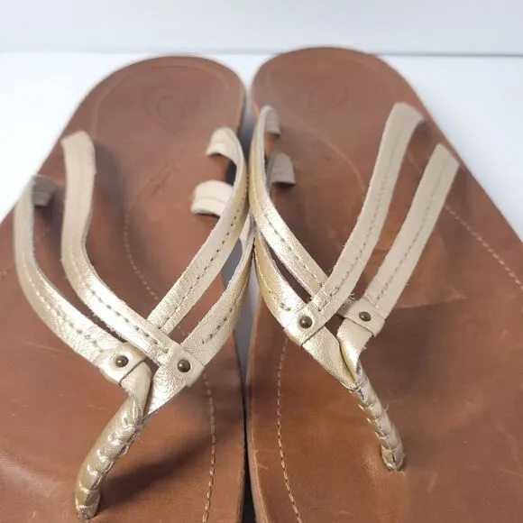 Olukai  Kapehe Luana Leather Beach Sandals in Tapa Sahara Women's 10